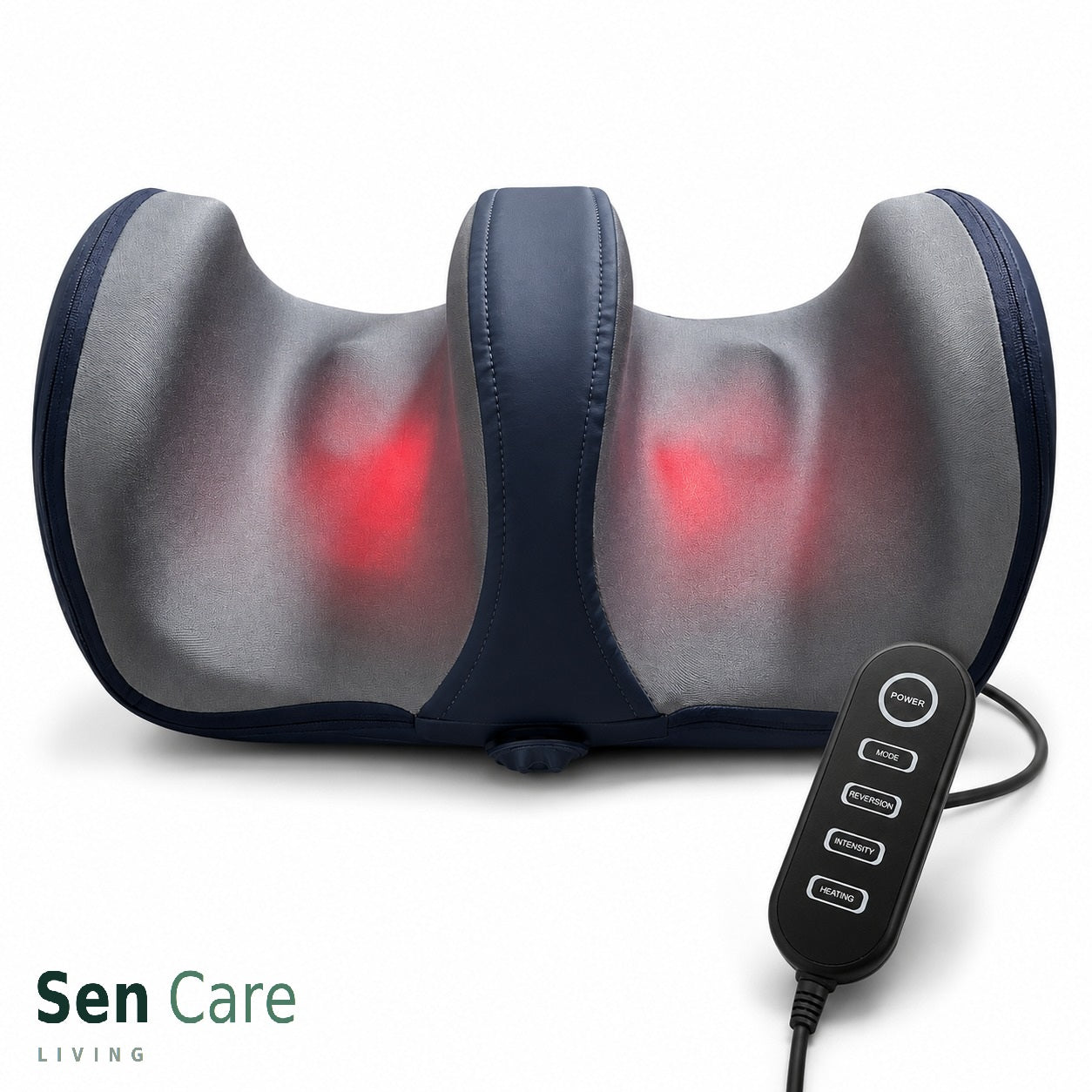 SenCare Comfort Massager shiatsu foot and leg massager with heat therapy nodes and handheld controller on white background